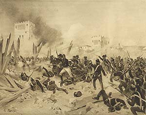 Siege of Badajos, 1812 by Henry Dupray. [Antique]