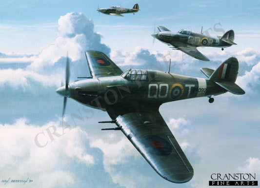 3 Squadron Hurricanes by Ivan Berryman. [Postcard]