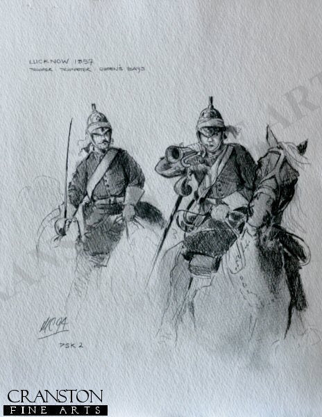 Lucknow 1857, Trooper and Trumpeter of the Queens Bays by Mark Churms. [Original Drawing]