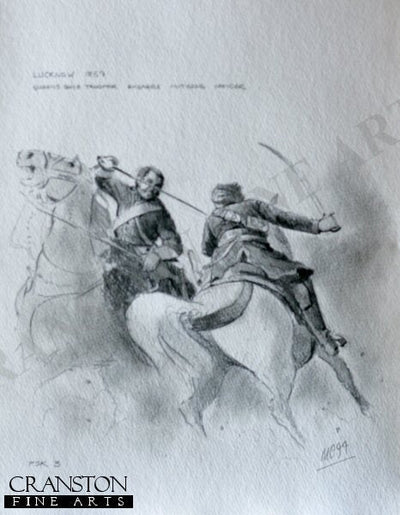 Lucknow 1857 - Queens Bays Trooper Engaging Mutinous Officer by Mark Churms. [Original Drawing]