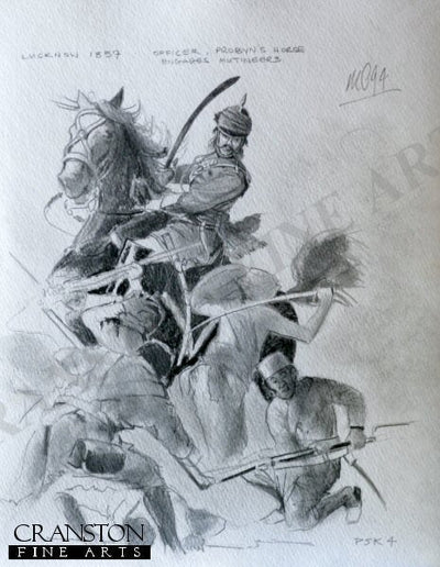 Officer of Probyns Horse Engages Mutineers, Lucknow 1857 by Mark Churms. [Original Drawing]