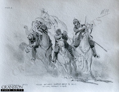 Melee Between the Queens Bays and Bombay Light Cavalry at Lucknow, 1857 by Mark Churms. [Original Drawing]