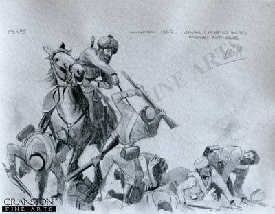 Sowar of Probyns Horse Engages Mutineers at Lucknow, 1857 by Mark Churms. [Original Drawing]