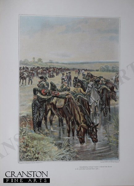 Colonel Castex Feeds The Horses Before A Charge by Henri Dupray. [Antique]