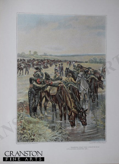 Colonel Castex Feeds The Horses Before A Charge by Henri Dupray. [Antique]