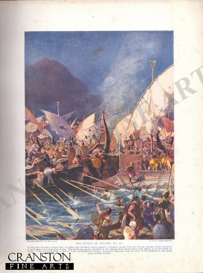 The Battle of Salamis by W.S. Bagdaatopulos. [Antique]