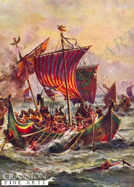 Alfred's Galleys Attacking the Viking Dragon Ships, 897 by Harry Payne [Postcard]