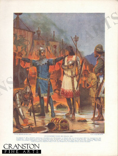 Fitz-Stephen Burns His Boats, 1169 by Richard Caton Woodville. [Antique]