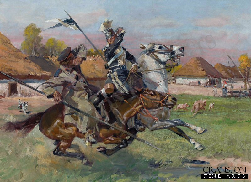 Uhlan fighting a Cossack by Wojciech Kossak [Postcard]