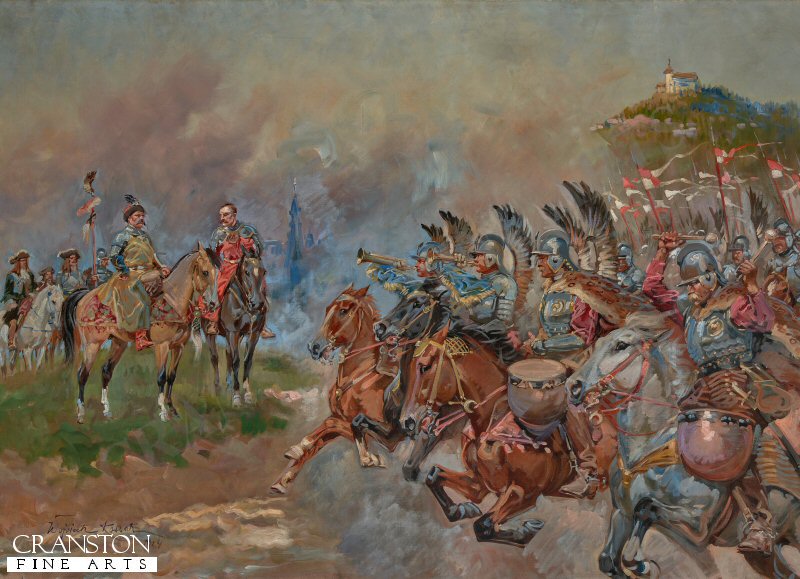 Polish Hussars Parading in Front of King John III Sobieski by Wojciech Kossak [Postcard]