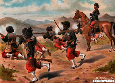 The 29th Bombay Native Infantry (Duke of Connaughts Own Belooch Regt) Field Firing (Marching Order) by Richard Simkin. [Postcard]