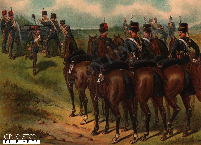 The Royal Horse Artillery. A Battery in Action by Richard Simkin. [Postcard]