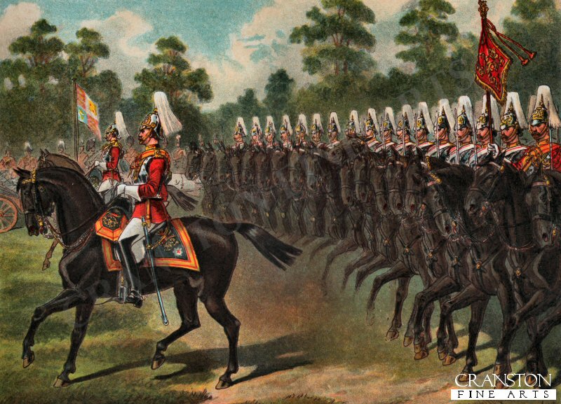 The 1st Life Guards, Passing her Majesty in Review Order by Richard Simkin. [Postcard]