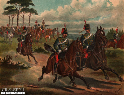 Scouts of the 11th Hussars Galloping out at a Field Day by Richard Simkin.