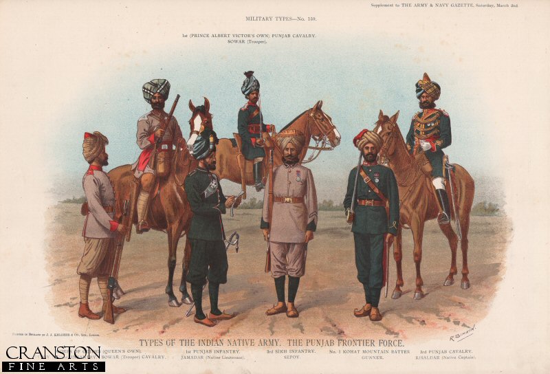 Types of the Indian Native Army, The Punjab Frontier Force by Richard Simkin [Antique Print]