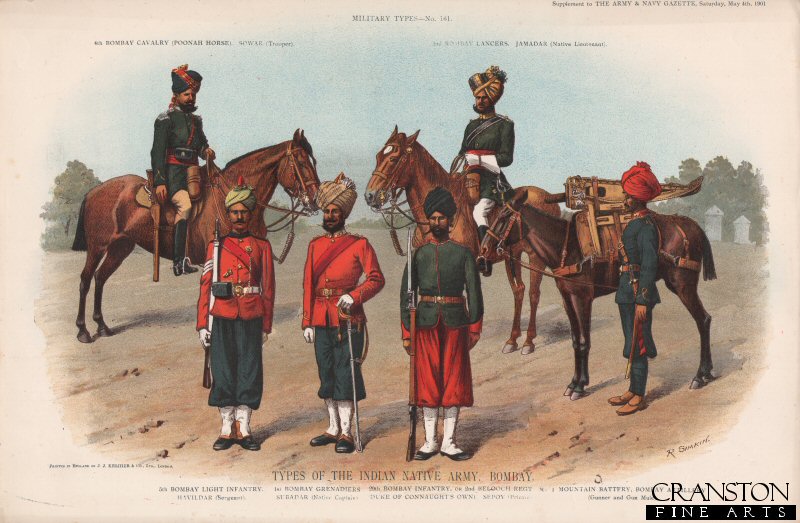 Types of the Indian Native Army, Bombay by Richard Simkin [Antique]
