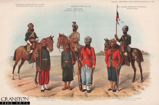 Types of the Indian Native Army. Corps Under the Orders of the Government of India by Richard Simkin [antique print]