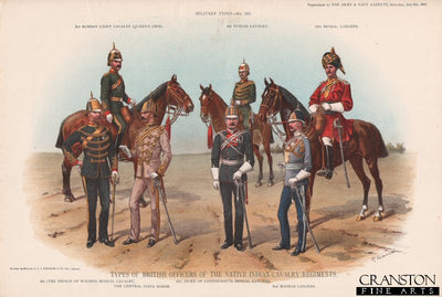 Types of British Officers of the Native Indian Cavalry Regiments by Richard Simkin [Antique Print]
