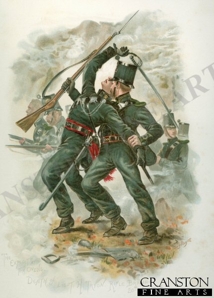 The Exploit at the Ovens, Death of Lieutenant H Tryon, Rifle Brigade 20th November 1854 by Harry Payne. [Postcard]