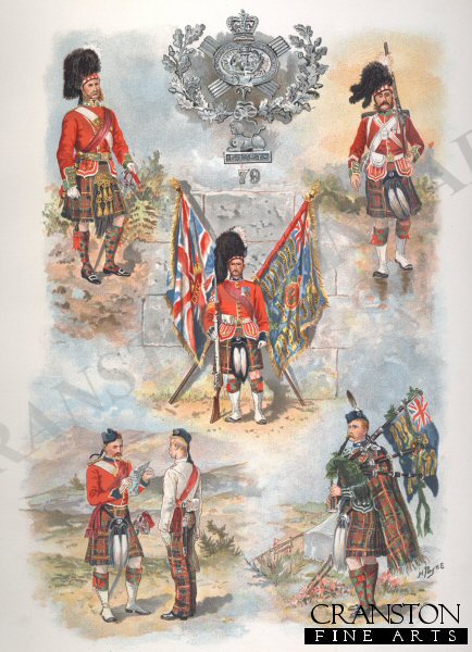 Badge and colours of the Cameron Highlanders by Harry Payne. [Postcard]