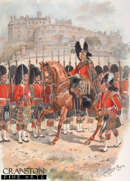 Queens Own Cameron Highlanders on Parade at Edinburgh Castle, 1893 by Harry Payne. [Postcard]