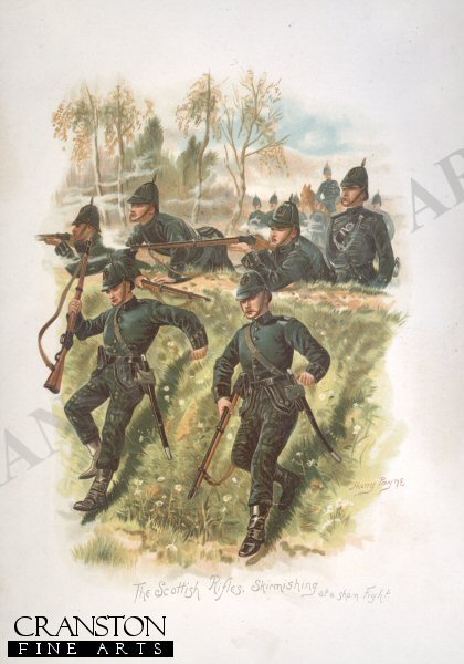 The Scottish Rifles, Skirmishing at a Sham Fight by Harry Payne. [Antique]