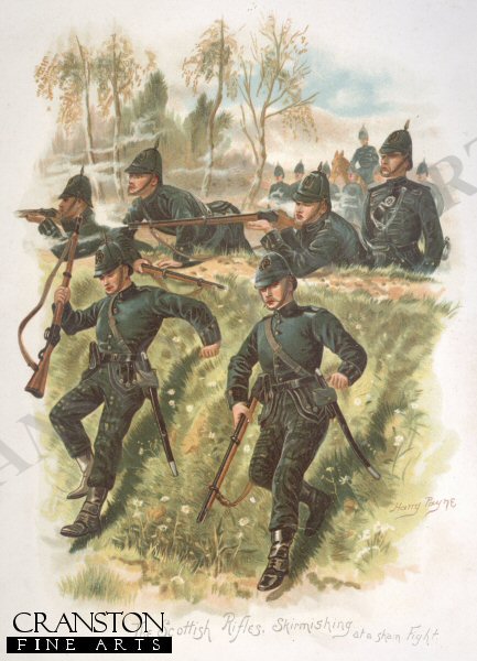 The Scottish Rifles, Skirmishing at a Sham Fight by Harry Payne. [Postcard]