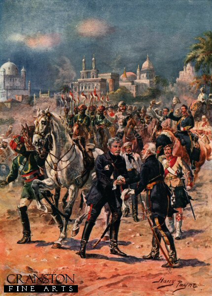 The Meeting of Sir Colin Campbell and General Outram, Relief of Lucknow by Harry Payne. [Postcard]