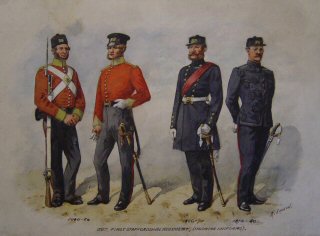 38th 1st Staffordshire Regiment (Undress Uniforms) 1846 - 1856, 1856 1870, 1870 - 1880 by Richard Simkin. [Original Painting]
