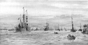 Spithead: Arrival of the Young Emperor, 1889 by W L Wyllie. [print]